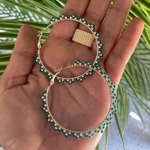 Handmade beaded hoop earrings